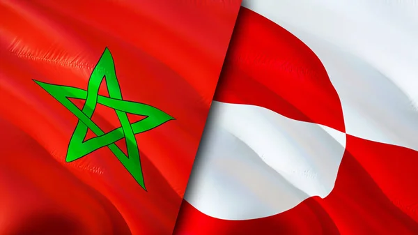 Marokkó Grönland Zászlói Integető Zászló Design Marokkó Grönland Zászló Kép — Stock Fotó