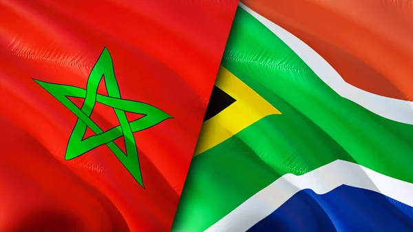 Marokkó Dél Afrika Zászlói Integető Zászló Design Marokkó Dél Afrika — Stock Fotó