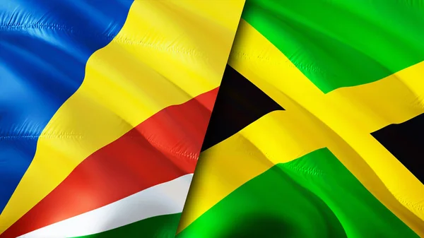 Bandeiras Das Seicheles Jamaica Acenando Design Bandeira Seychelles Jamaica Bandeira — Fotografia de Stock