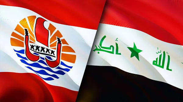 French Polynesia and Iraq flags. 3D Waving flag design. French Polynesia Iraq flag, picture, wallpaper. French Polynesia vs Iraq image,3D rendering. French Polynesia Iraq relations alliance an