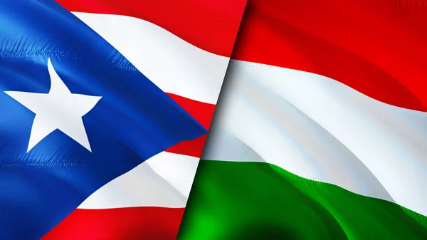 Puerto Rico and Hungary flags. 3D Waving flag design. Puerto Rico Hungary flag, picture, wallpaper. Puerto Rico vs Hungary image,3D rendering. Puerto Rico Hungary relations alliance an