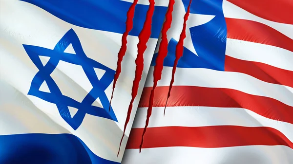 Israel Und Liberia Flaggen Mit Narbenkonzept Fahnenschwenken Rendering Israel Und — Stockfoto