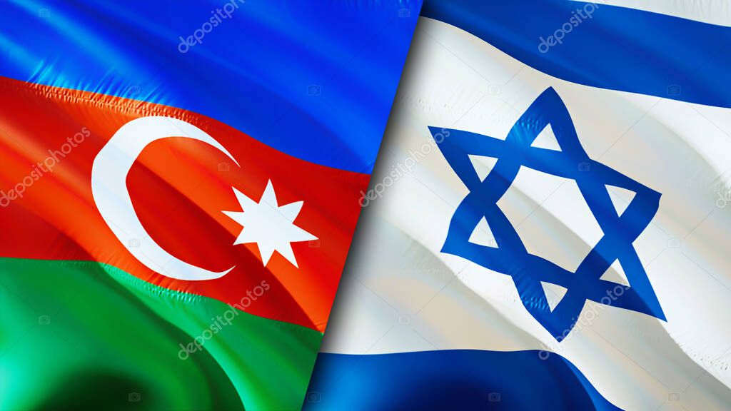 Azerbaijan and Israel flags. 3D Waving flag design. Azerbaijan Israel flag, picture, wallpaper. Azerbaijan vs Israel image,3D rendering. Azerbaijan Israel relations alliance and Trade,travel,touris