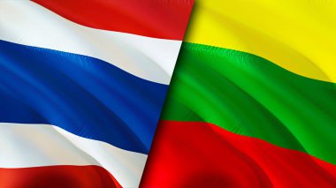 Tayland ve Litvanya bayrakları. 3 boyutlu dalgalanan bayrak tasarımı. Tayland Litvanya bayrağı, resim, duvar kağıdı. Tayland, Litvanya 'ya karşı, görüntü 3 boyutlu. Tayland Litvanya ilişkileri ittifakı