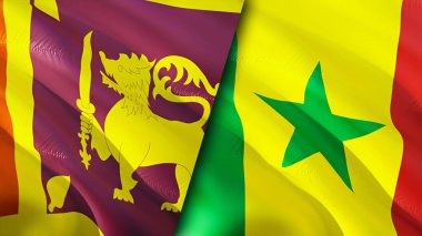 Sri Lanka ve Senegal bayrakları. 3 boyutlu dalgalanan bayrak tasarımı. Sri Lanka Senegal bayrağı, resim, duvar kağıdı. Sri Lanka, Senegal imajına karşı, 3D görüntüleme. Sri Lanka Senegal ilişkileri ittifak ve ticaret, seyahat, turnuva