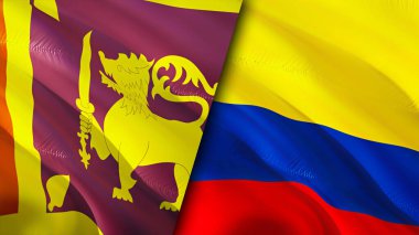 Sri Lanka ve Kolombiya bayrakları. 3 boyutlu dalgalanan bayrak tasarımı. Sri Lanka Kolombiya bayrağı, resim, duvar kağıdı. Sri Lanka Kolombiya 'ya karşı, görüntü 3 boyutlu. Sri Lanka Kolombiya İlişkiler Birliği