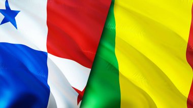 Panama ve Mali bayrakları. 3 boyutlu dalgalanan bayrak tasarımı. Panama Mali bayrağı, resim, duvar kağıdı. Panama, Mali 'ye karşı, görüntü 3 boyutlu. Panama Mali ilişkileri ittifak ve ticaret, seyahat, turizm konsepti