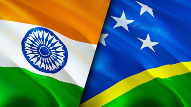 Hindistan ve Solomon Adaları bayrakları. 3 boyutlu dalgalanan bayrak tasarımı. Hindistan Solomon Adaları bayrağı, resim, duvar kağıdı. Hindistan, Solomon Adaları 'na karşı. Görüntü 3 boyutlu. Hindistan Solomon Adaları İlişkiler Birliği