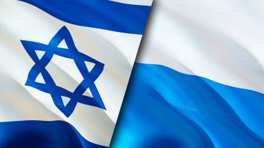 İsrail ve San Marino bayrakları. 3 boyutlu dalgalanan bayrak tasarımı. İsrail San Marino bayrağı, resim, duvar kağıdı. İsrail, San Marino 'ya karşı, görüntü 3 boyutlu. Israel San Marino ilişkileri ittifak ve ticaret, seyahat, turnuva
