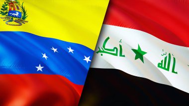 Venezuela ve Irak bayrakları. 3 boyutlu dalgalanan bayrak tasarımı. Venezuela Irak bayrağı, resim, duvar kağıdı. Venezuela Irak 'a karşı, görüntü 3 boyutlu. Venezuela Irak ilişkileri ittifak ve ticaret, seyahat, turizm konsepti