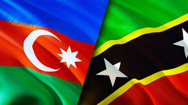 Azerbaycan, Saint Kitts ve Nevis bayrakları. 3 boyutlu dalgalanan bayrak tasarımı. Azerbaycan Saint Kitts ve Nevis bayrağı, resim, duvar kağıdı. Azerbaycan, Saint Kitts ve Nevis 'e karşı, görüntü 3 boyutlu. Azerbaycan Sain