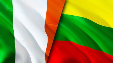 İrlanda ve Litvanya bayrakları. 3 boyutlu dalgalanan bayrak tasarımı. İrlanda Litvanya bayrağı, resim, duvar kağıdı. İrlanda Litvanya 'ya karşı, görüntü 3 boyutlu. İrlanda Litvanya ilişkileri savaş ittifakı kavramı. Ticaret.