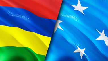 Mauritius ve Mikronezya bayrakları. 3 boyutlu dalgalanan bayrak tasarımı. Mauritius Mikronezya bayrağı, resim, duvar kağıdı. Mauritius, Mikronezya 'ya karşı, görüntü 3 boyutlu. Mauritius Mikronezya İlişkiler Birliği