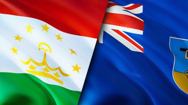 Tacikistan ve Montserrat bayrakları. 3 boyutlu dalgalanan bayrak tasarımı. Tacikistan Montserrat bayrağı, resim, duvar kağıdı. Tacikistan, Montserrat görüntüsüne karşı, 3D görüntüleme. Tacikistan Montserrat ilişkileri bir ittifak