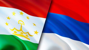 Tacikistan ve Sırbistan bayrakları. 3 boyutlu dalgalanan bayrak tasarımı. Tacikistan Sırbistan bayrağı, resmi, duvar kağıdı. Tacikistan, Sırbistan 'ın imajına karşı, 3D görüntüleme. Tacikistan Sırbistan ilişkileri ittifak ve Ticaret, seyahat, turnuva