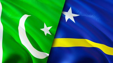 Pakistan ve Curacao bayrakları. 3 boyutlu dalgalanan bayrak tasarımı. Pakistan Curacao bayrağı, resim, duvar kağıdı. Pakistan, Curacao 'ya karşı, görüntü 3 boyutlu. Pakistan Curacao ilişkileri ittifak ve ticaret, seyahat, turnuva