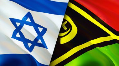 İsrail ve Vanuatu bayrakları. 3 boyutlu dalgalanan bayrak tasarımı. İsrail Vanuatu bayrağı, resim, duvar kağıdı. İsrail, Vanuatu 'ya karşı, görüntü 3 boyutlu. İsrail Vanuatu ilişkileri ittifak ve ticaret, seyahat, turizm konsepti
