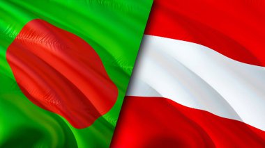 Bangladeş ve Avusturya bayrakları. 3 boyutlu dalgalanan bayrak tasarımı. Bangladeş Avusturya bayrağı, resim, duvar kağıdı. Bangladeş Avusturya 'ya karşı, görüntü 3 boyutlu. Bangladeş Avusturya ilişkileri bir ittifak