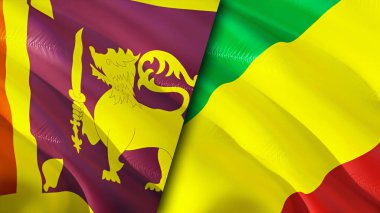 Sri Lanka ve Kongo bayrakları. 3 boyutlu dalgalanan bayrak tasarımı. Sri Lanka Kongo bayrağı, resim, duvar kağıdı. Sri Lanka, Kongo 'ya karşı, görüntü 3 boyutlu. Sri Lanka Kongo ilişkileri ittifak ve ticaret, seyahat, turizm konsepti