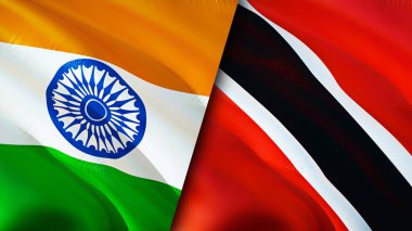Hindistan, Trinidad ve Tobago bayrakları. 3 boyutlu dalgalanan bayrak tasarımı. Hindistan Trinidad ve Tobago bayrağı, resim, duvar kağıdı. Hindistan, Trinidad ve Tobago 'ya karşı, görüntü 3 boyutlu. Hindistan Trinidad ve Tobago ilişkisi
