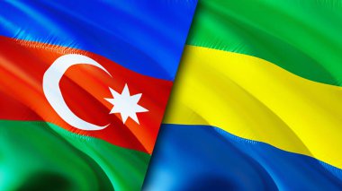 Azerbaycan ve Gabon bayrakları. 3 boyutlu dalgalanan bayrak tasarımı. Azerbaycan Gabon bayrağı, resim, duvar kağıdı. Azerbaycan Gabon 'a karşı, görüntü 3 boyutlu. Azerbaycan Gabon ilişkileri ittifak ve ticaret, seyahat, turnuva