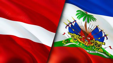 Letonya ve Haiti bayrakları. 3 boyutlu dalgalanan bayrak tasarımı. Letonya Haiti bayrağı, resim, duvar kağıdı. Letonya, Haiti 'ye karşı, görüntü 3 boyutlu. Letonya Haiti ilişkileri ittifak ve ticaret, seyahat, turizm konsepti