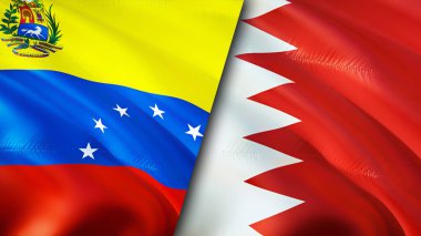 Venezuela ve Bahreyn bayrakları. 3 boyutlu dalgalanan bayrak tasarımı. Venezuela Bahreyn bayrağı, resim, duvar kağıdı. Venezuela Bahreyn 'e karşı, görüntü 3 boyutlu. Venezuela Bahreyn ilişkileri ittifak ve ticaret, seyahat, turnuva