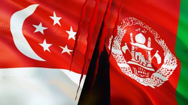 Singapur ve Afganistan bayrakları ve yara izi konsepti. Dalgalanan bayrak, 3 boyutlu görüntüleme. Singapur ve Afganistan çatışma konsepti. Singapur Afganistan ilişkileri kavramı. Singapur ve Afganistan bayrağı