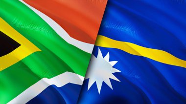 Güney Afrika ve Nauru bayrakları. 3 boyutlu dalgalanan bayrak tasarımı. Güney Afrika Nauru bayrağı, resim, duvar kağıdı. Güney Afrika, Nauru 'ya karşı 3 boyutlu görüntüleme. Güney Afrika Nauru ilişkiler ittifakı