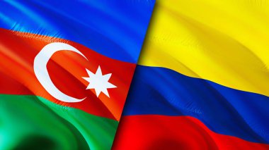 Azerbaycan ve Kolombiya bayrakları. 3 boyutlu dalgalanan bayrak tasarımı. Azerbaycan Kolombiya bayrağı, resim, duvar kağıdı. Azerbaycan Kolombiya 'ya karşı, görüntü 3 boyutlu. Azerbaycan Kolombiya ilişkileri ittifakı