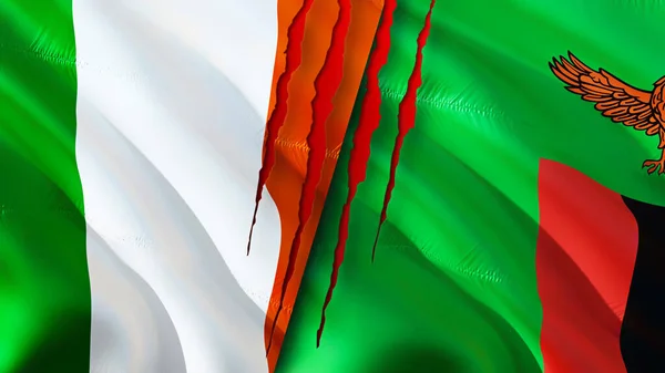 Írország Zambia Zászlók Heg Koncepció Lengő Zászló Renderelés Írország Zambia — Stock Fotó