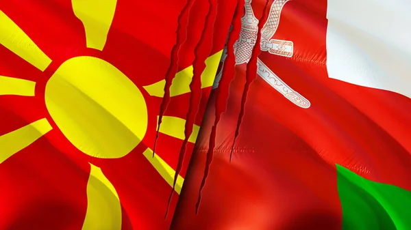 North Macedonia Oman Flags Scar Concept Waving Flag Rendering North — Stock Photo, Image