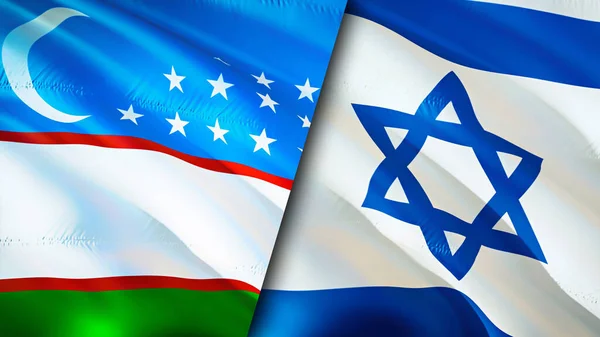 Uzbekistan and Israel flags. 3D Waving flag design. Uzbekistan Israel flag, picture, wallpaper. Uzbekistan vs Israel image,3D rendering. Uzbekistan Israel relations alliance and Trade,travel,touris