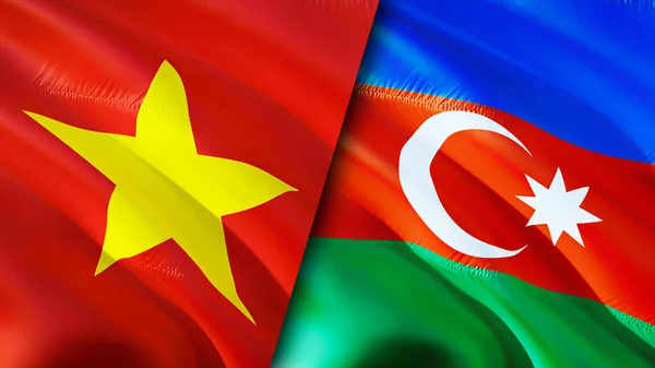 Vietnam and Azerbaijan flags with scar concept. Waving flag,3D rendering. Vietnam and Azerbaijan conflict concept. Vietnam Azerbaijan relations concept. flag of Vietnam and Azerbaijan crisis,war