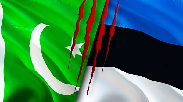 Pakistan and Estonia flags with scar concept. Waving flag,3D rendering. Pakistan and Estonia conflict concept. Pakistan Estonia relations concept. flag of Pakistan and Estonia crisis,war, attac