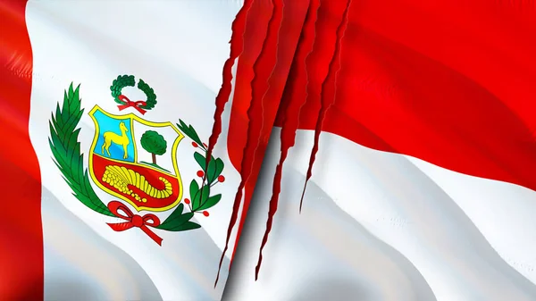 Banderas Perú Mónaco Con Concepto Cicatriz Bandera Ondeante Representación Perú — Foto de Stock