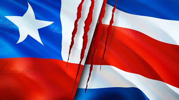 Флаги Чили Коста Рики Шрамом Флажок Рендеринг Концепция Конфликта Чили — стоковое фото