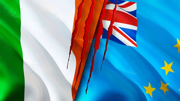 Irland Und Tuvalu Flaggen Mit Narbenkonzept Fahnenschwenken Rendering Irland Und — Stockfoto