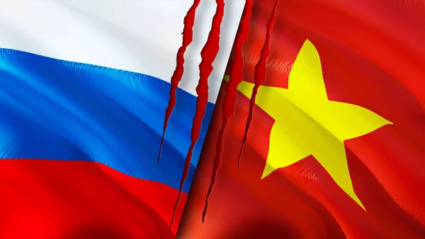 Флаги России Вьетнама Шрамами Флажок Рендеринг Концепция Конфликта Между Россией — стоковое фото