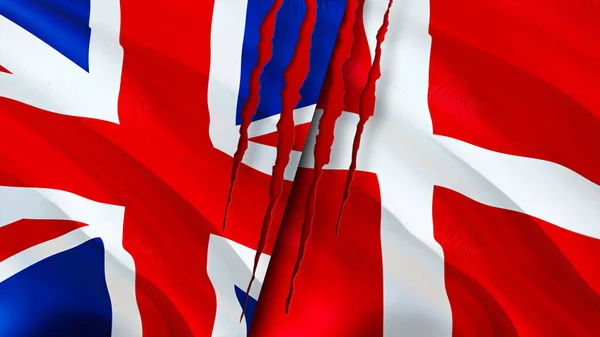 United Kingdom Denmark Flags Scar Concept Waving Flag Rendering United — Stock Photo, Image