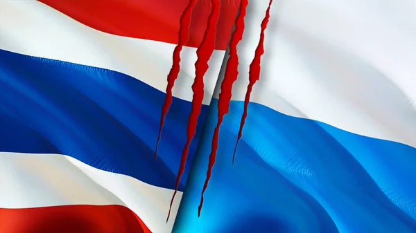 タイとサンマリノは傷の概念でフラグを立てます 旗を振って3Dレンダリング タイとサンマリノの紛争の概念 タイサンマリノ関係の概念 タイとサンマリンの国旗 — ストック写真