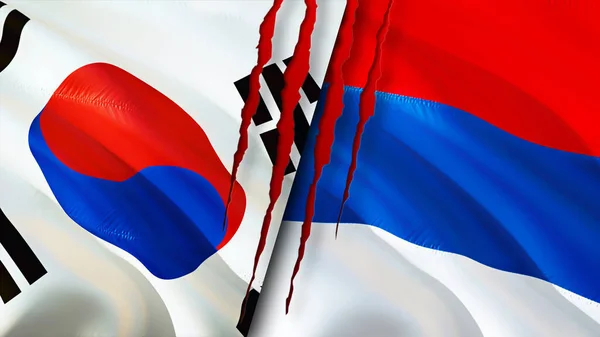 South Korea Serbia Flags Scar Concept Waving Flag Rendering South — Stock Photo, Image