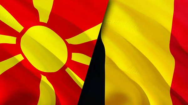 Bandeiras Macedónia Norte Bélgica Acenando Design Bandeira Macedónia Norte Bélgica — Fotografia de Stock