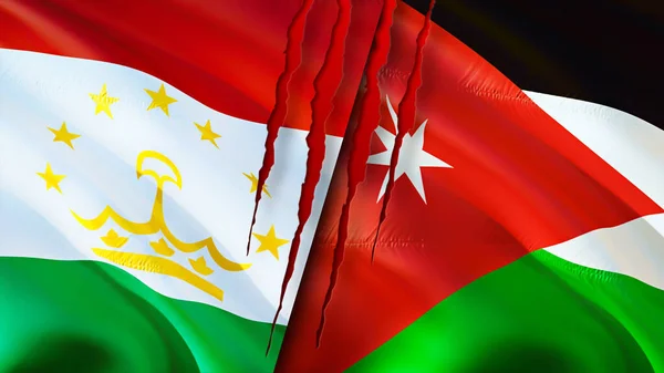 Tadzjikistan Och Jordanien Flaggar Med Ärr Koncept Viftar Med Flaggan — Stockfoto