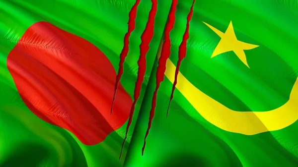 Σημαίες Μπαγκλαντές Και Μαυριτανία Ουλή Κυματιστή Σημαία Τρισδιάστατη Απόδοση Μπαγκλαντές — Φωτογραφία Αρχείου