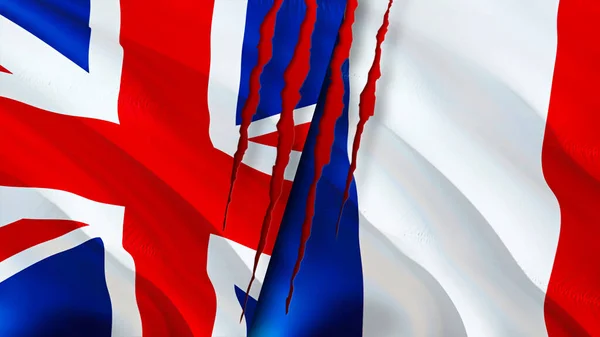 United Kingdom France Flags Scar Concept Waving Flag Rendering United — Stock Photo, Image