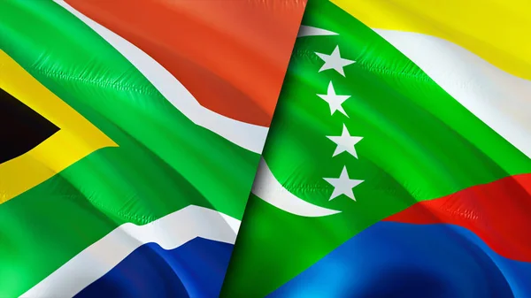 Banderas Sudáfrica Comoras Diseño Banderas Waving Sudáfrica Comoras Bandera Foto — Foto de Stock