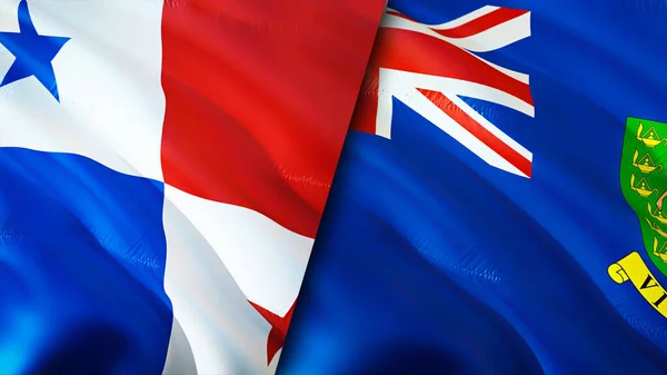 巴拿马和英属维尔京群岛的国旗 3D波浪旗帜设计 巴拿马英属维尔京群岛国旗 巴拿马对英属维尔京群岛的图像 3D渲染 巴拿马British Virgi — 图库照片