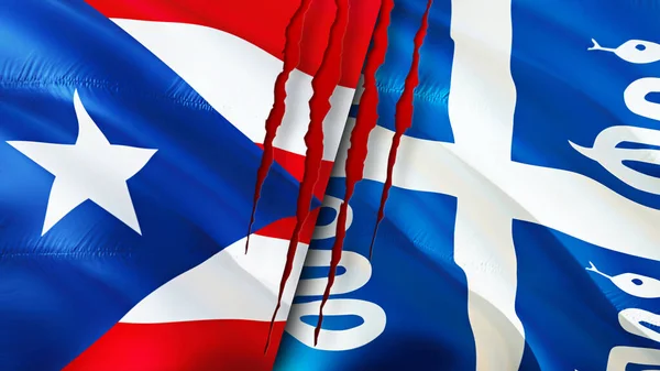 Banderas Puerto Rico Martinica Con Concepto Cicatriz Bandera Ondeante Representación — Foto de Stock