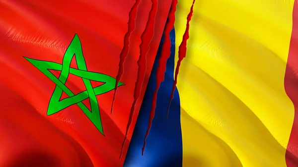Marokkó Csád Zászlók Sebhely Koncepcióval Lengő Zászló Renderelés Marokkó Csád — Stock Fotó